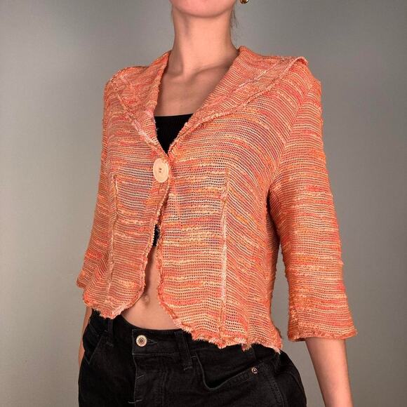 Sheer knitted three quarter sleeve big button cardigan - size 6 Canvasbacks - Picture 5 of 8